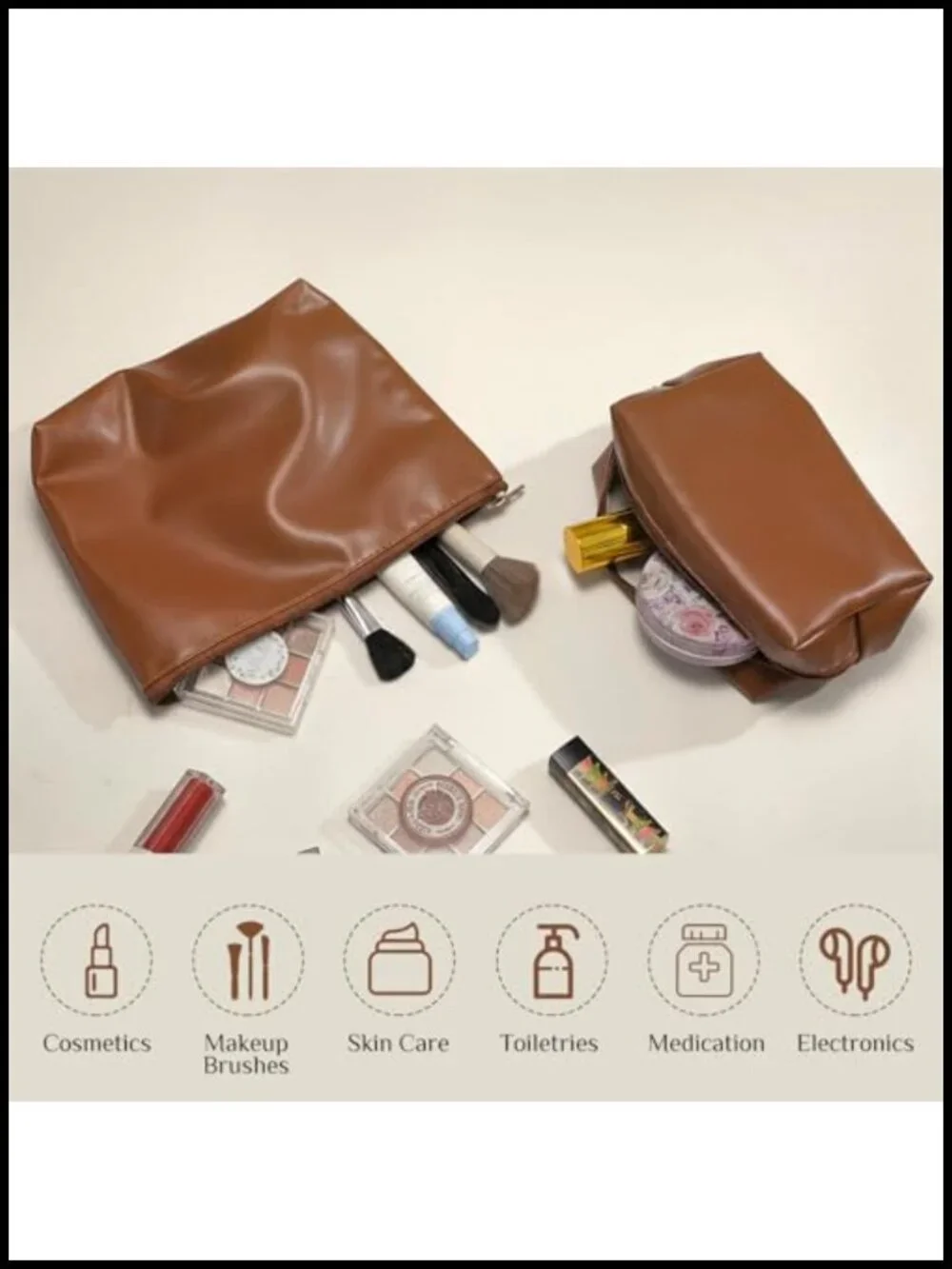 2 Pcs PU Leather Makeup Bag Set Waterproof Travel Toiletry Organizer